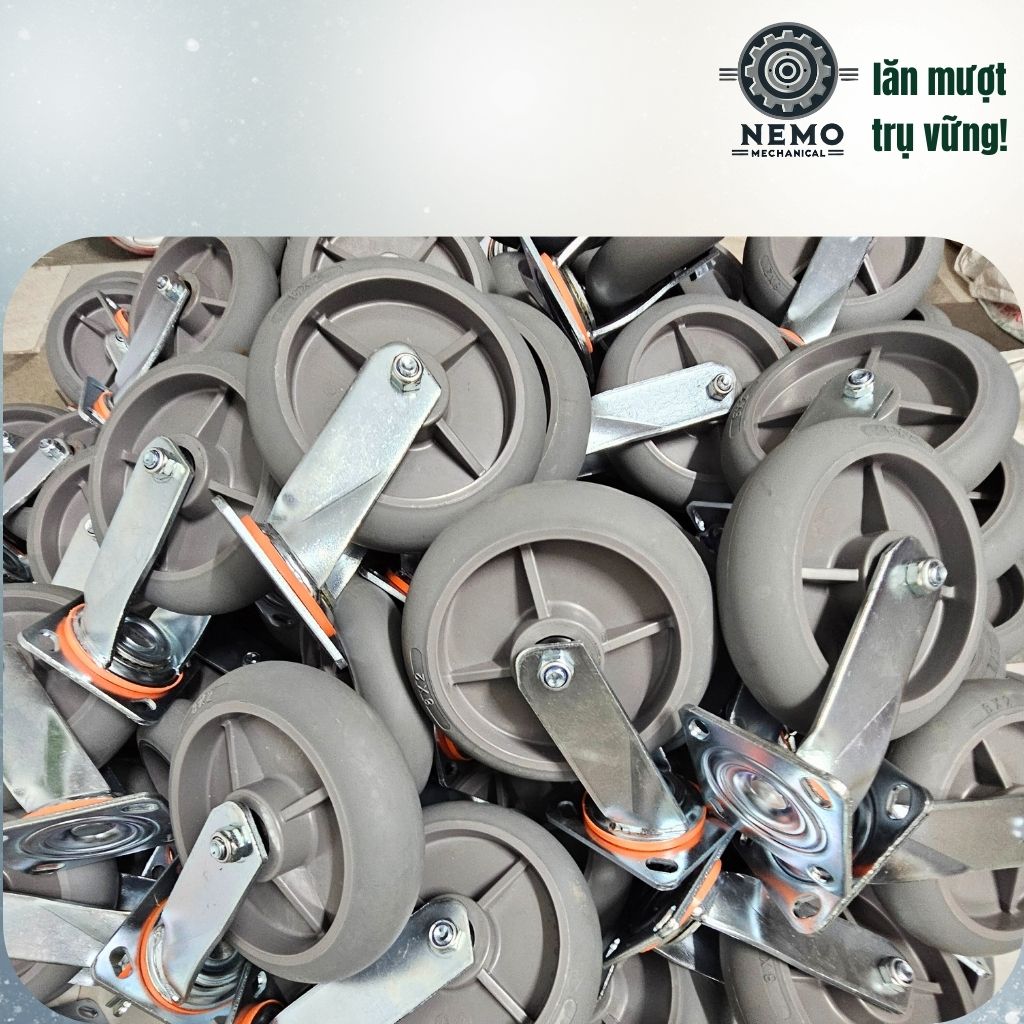 Bánh Xe TPR Bo Tròn Tải Nặng D150 – Siêu Linh Hoạt, Chống Rung & Bảo Về Sàn (Càng 5.5mm)